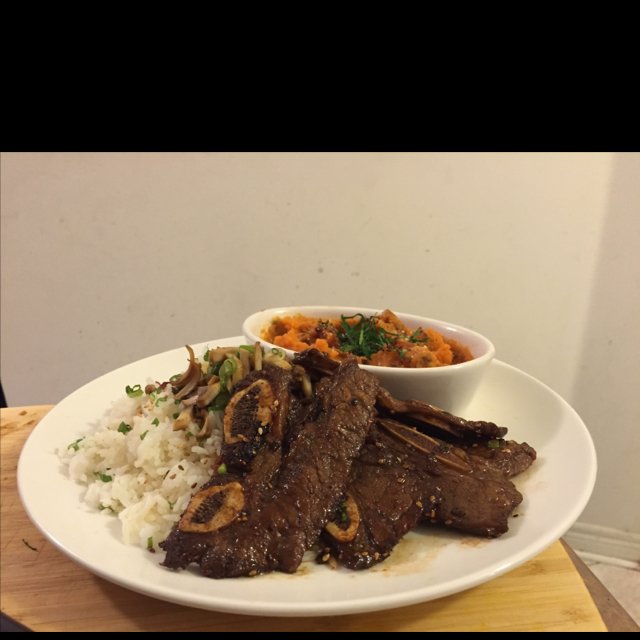 Kalbi short ribs/ sweet potato – created on the CHEF CHEF app for iOS
