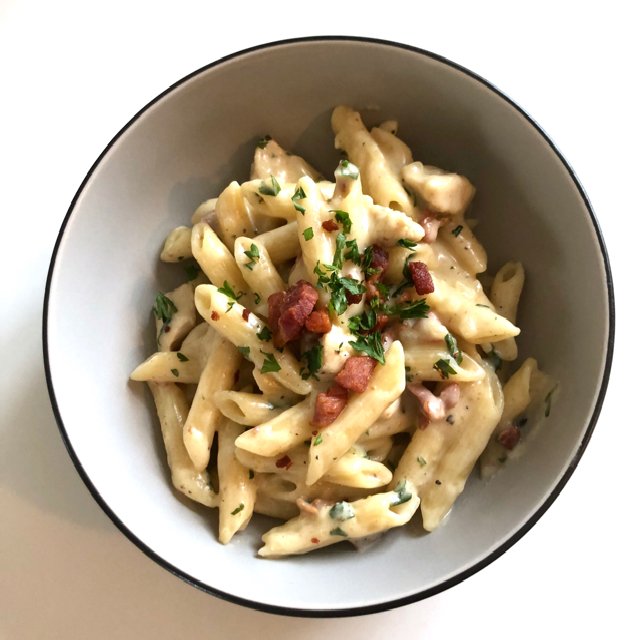 Onepot kylling bacon og pasta